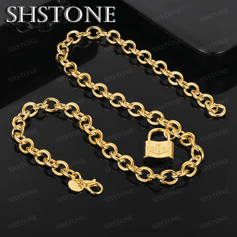 

45cm 18k Gold Lock Pendant Necklace For Women Birthday Party Men Fashion Design Trendy Jewelry Creative Gift Accessories