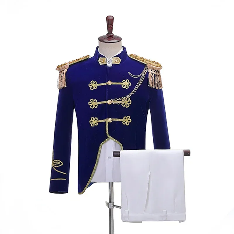 Unisex Medieval Renaissance Victorian Prince Cosplay Costume Royal Court Blazer Suit Theater Navy Captain Officer Sailor Costume