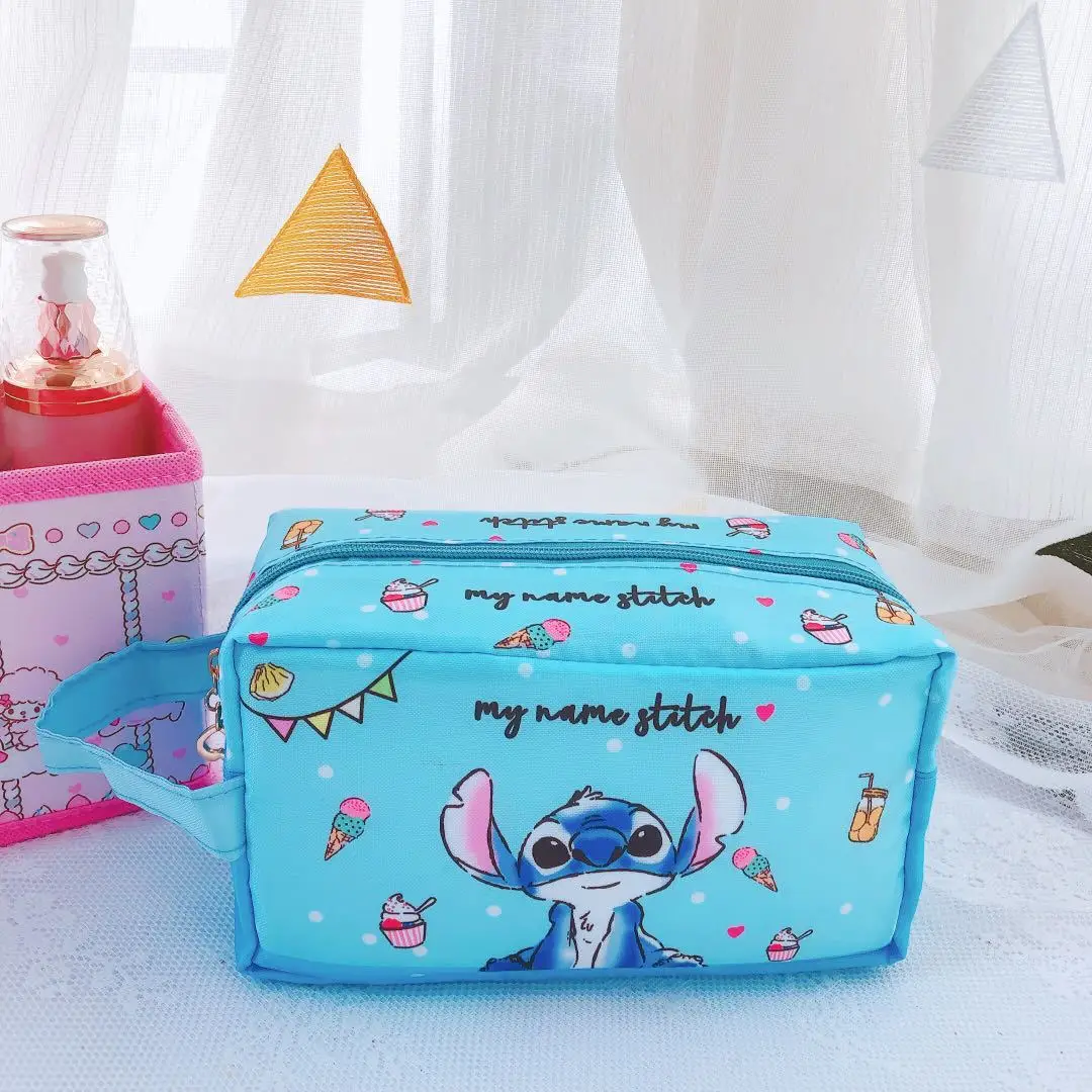 Simpatico cartone animato Disney Stitch Borsa per trucco a mano Borsa per trucco per ragazze Borsa per organizer da viaggio portatile di grande capacità Regalo per donna