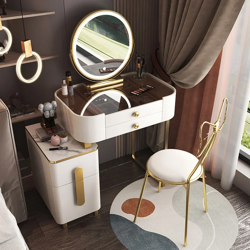 Vanity Desk With Light Mirror Makeup Cabinet Table Dressing Woman Toiletries Chest Of Drawers Set White Dresser Mini Dressers