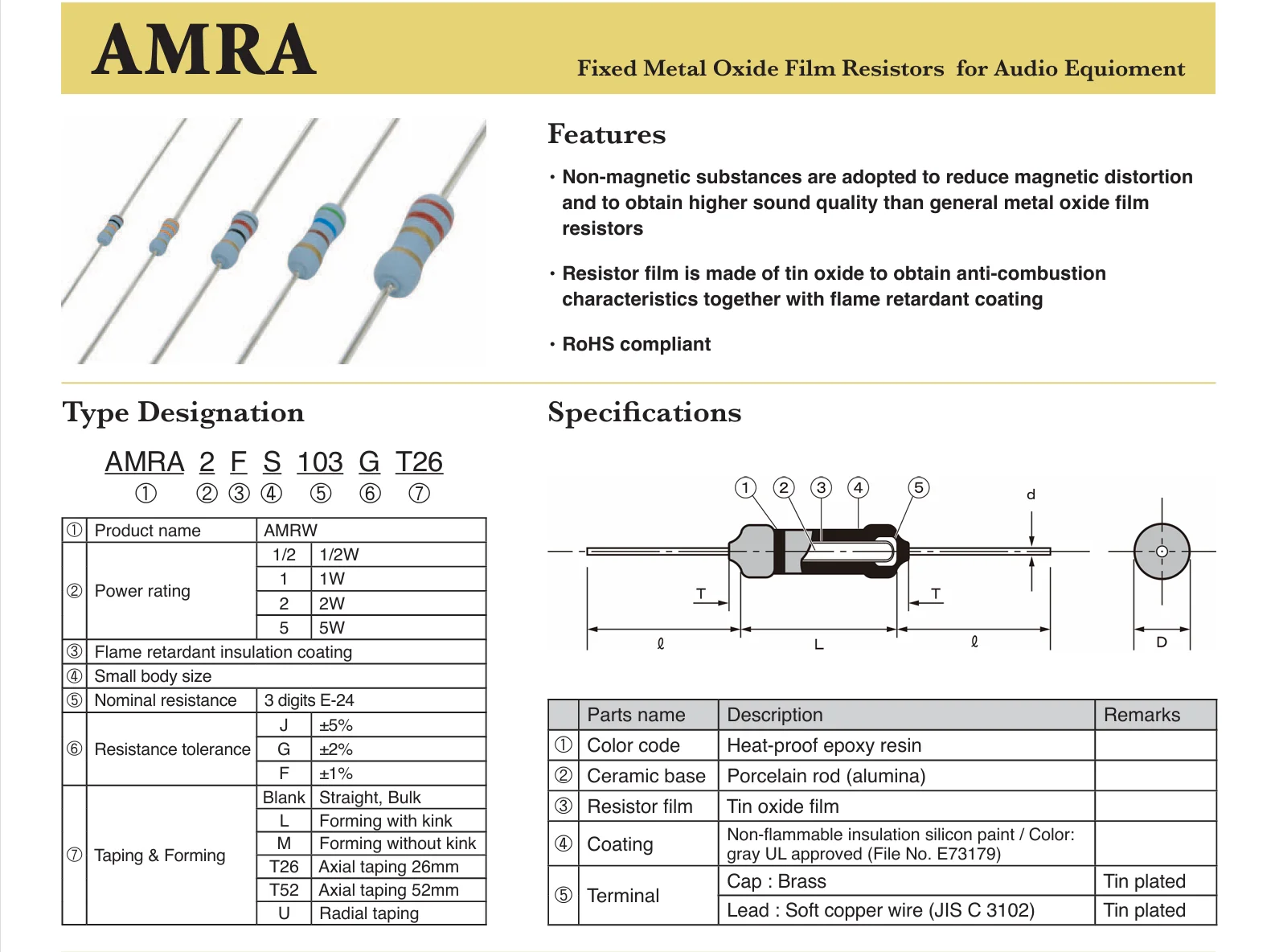 2pcs/lot 100％ New Original National Treasure AMRA 2W Series 4x11mm HIFI Fever Audio Metal Oxide Film Resistors