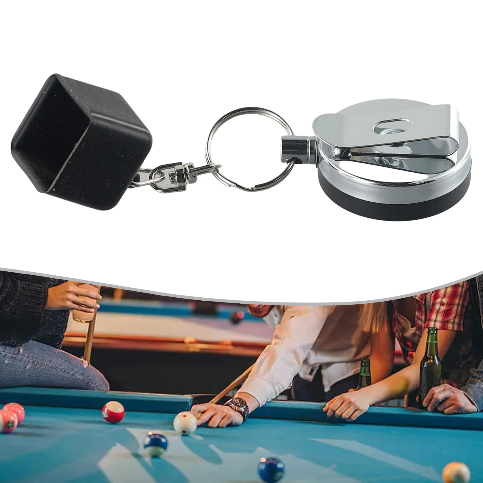 Billiard Chalk Holder Keychain Telescoping Retractable Rope Clip Pool Cue Chalk Holder 25x23mm Chalk Cap Protective Chalk Case