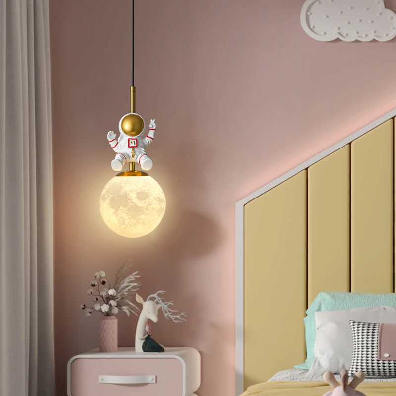 

Children's room bedside chandelier bedroom Nordic 3D printing moon simple bar creative personality planet small chandelier