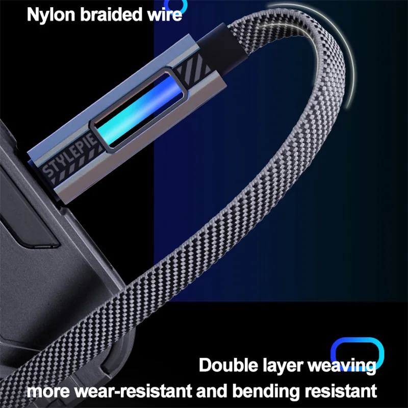 Stylepie RGB 60W USB Type C Charging Data Cable Nylon Braided Wire Charging Cable for iPhone iPad Samsung Huawei Laptop Cable