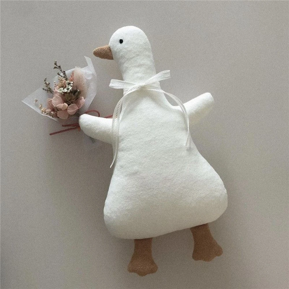 32CM INS Duck Plush Toy Korean Baby Soothing Sleep White Doll White Ribbon Photo Send Child's Birthday Gift