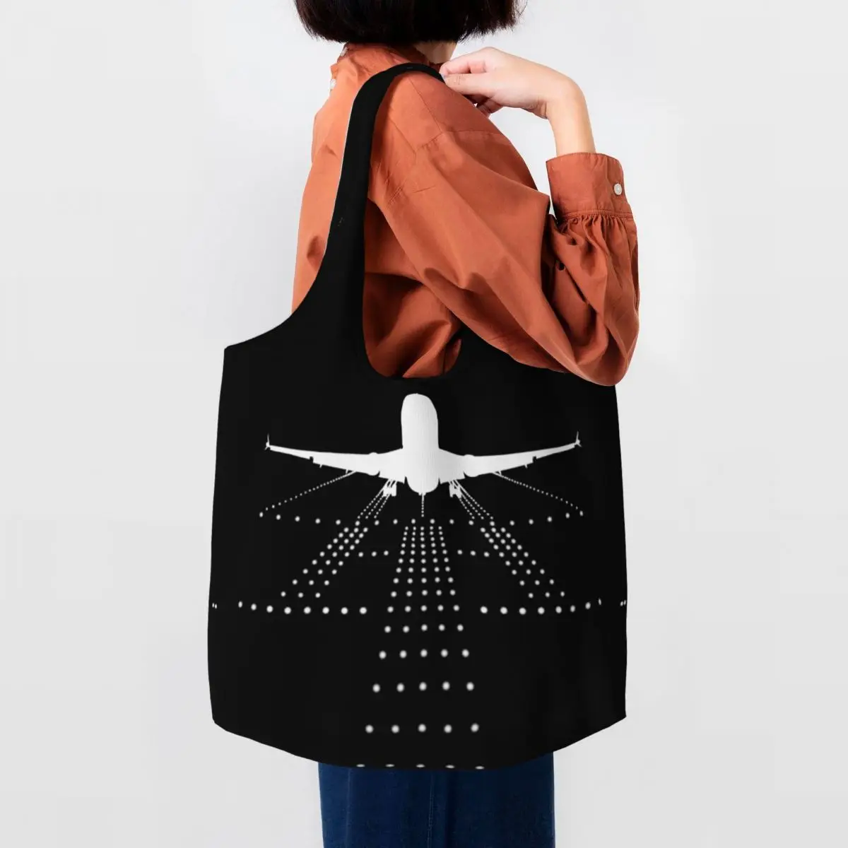 Airplane Aviation Pilot Grocery Tote Shopping Bags Women Plane Aviator Gift Canvas Shopper Shoulder Bag Big Capacity Handbag