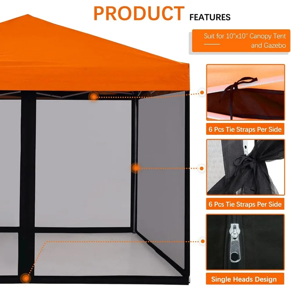 Mosquito Netting Outdoor Screen House Tent Screen Wall with Zipper for Camping, Patio, 10x 10 Gazebo and Tent