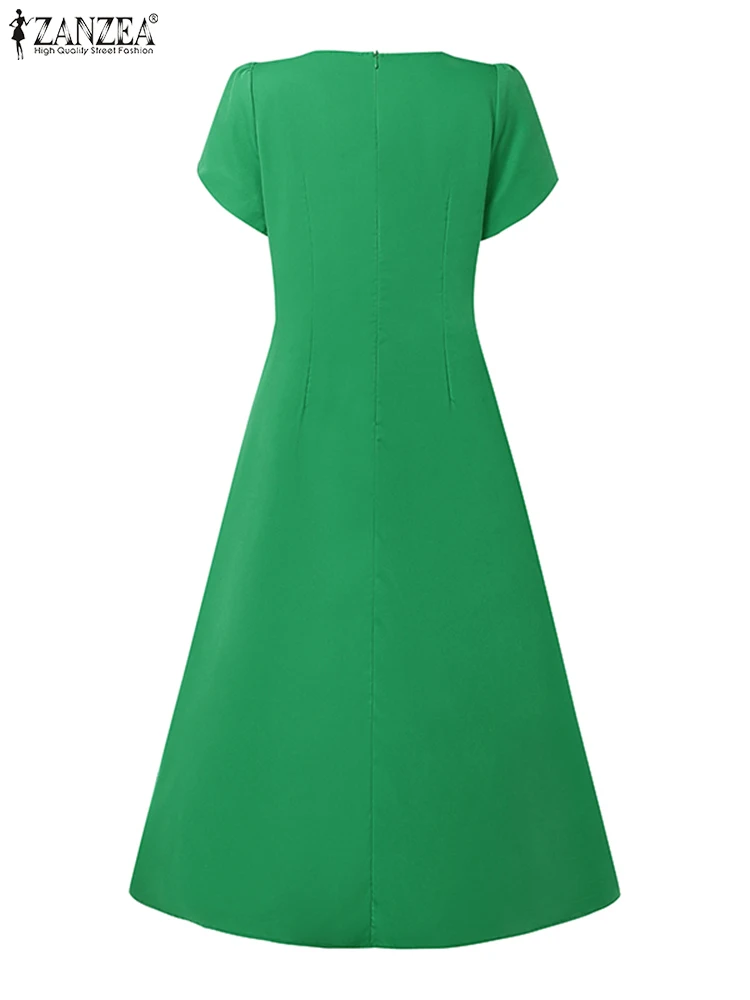 ZANZEA 2025 Robe plissée d'été femmes couleur unie Robe d'été mode manches courtes décontracté Robe ample a-ligne robes de soirée S-3XL