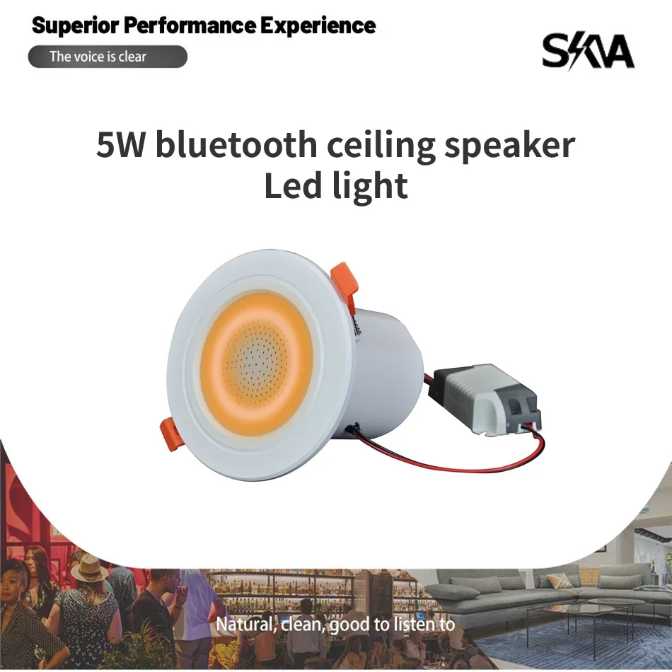 2.5inch TWS Ceiling Speaker 5W Bluetooth-compatible Full Range Roof Loudspeaker Downlight Music LED Speaker Lamp for Living Room