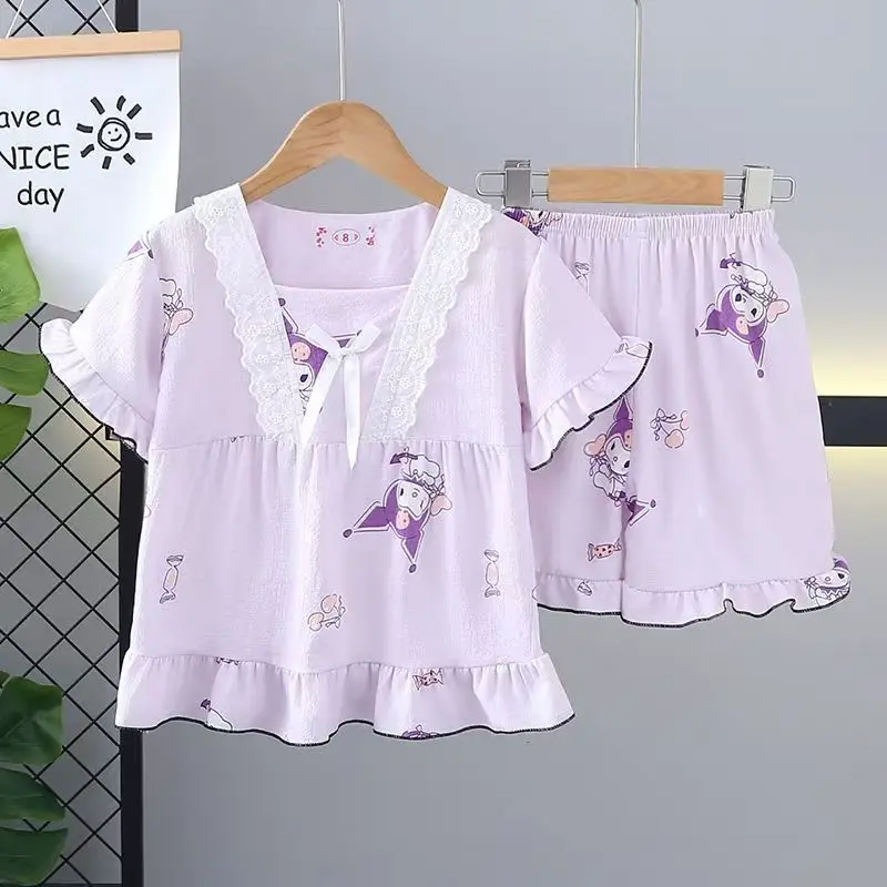 

Sanrio Children Pajamas Kawaii 2Pcs Sets Hello Kitty Girl Loungewear Sets Cartoon Anime Princess Wind Sweet Nightwear Suit Gift
