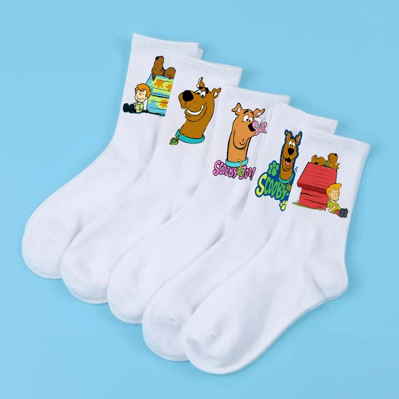Cartoon S-Scoobyes Doos Cottonn Women's Mid Tube Socks College Style Personalized Student White Casual Socks