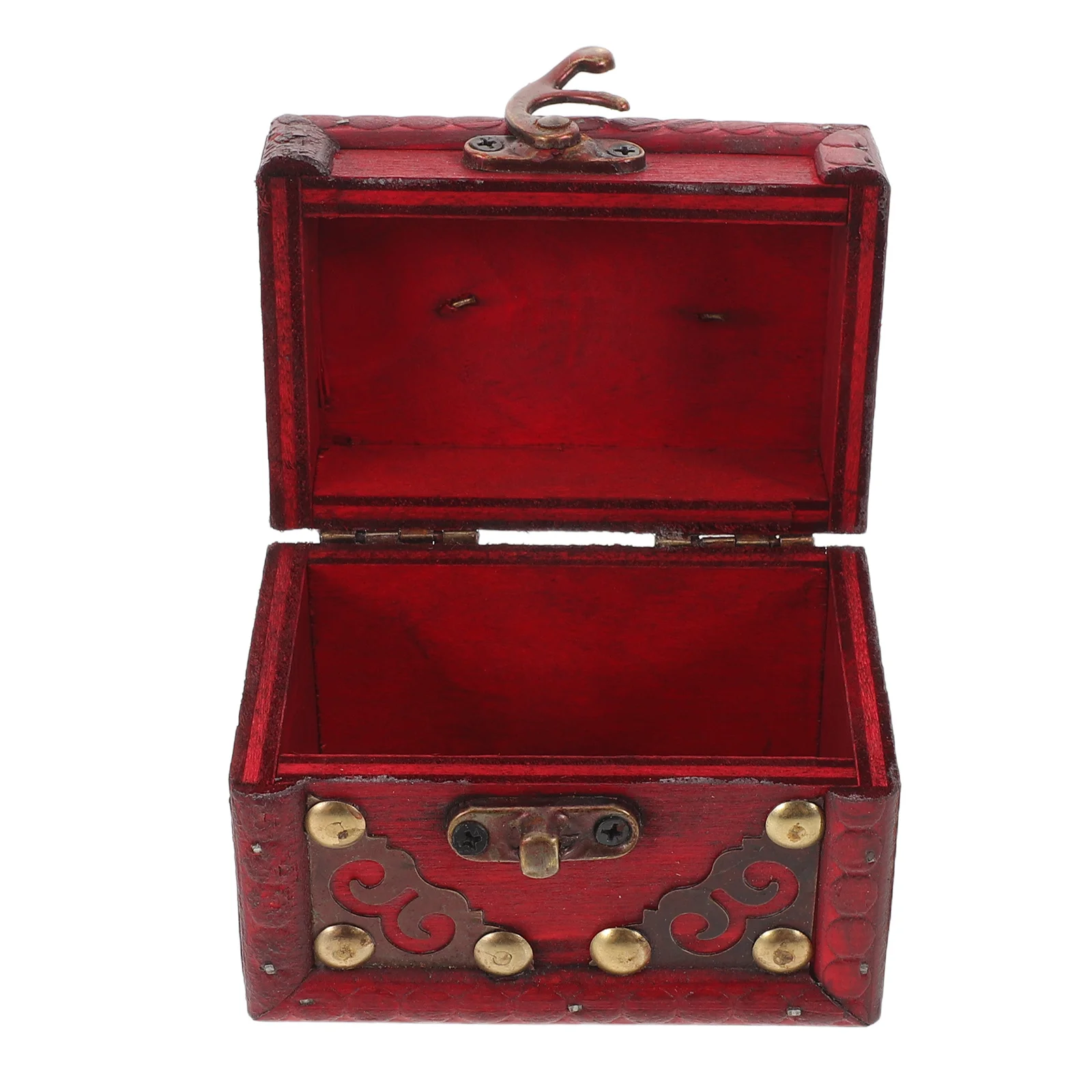 

Vintage Wooden Treasure Chest Red Small Decorative Storage Box For Jewelry Keepsakes Home Decor Solid Wood Trinket