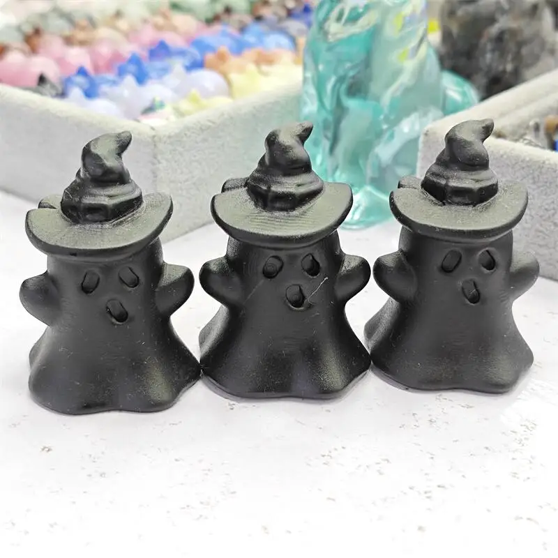 Natural Black Obsidian Wizard Hat Carving Reiki Faith Handicraft Ornaments Healing Home Decoration Gift 1pcs