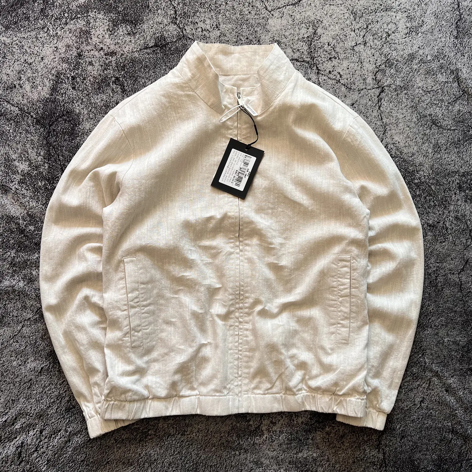 

Old Money Style Low-Key Simple Natural Ramie-Cotton Blend Loose Fit Casual Mandarin Collar Solid Color Zipper Jacket / Outerwear