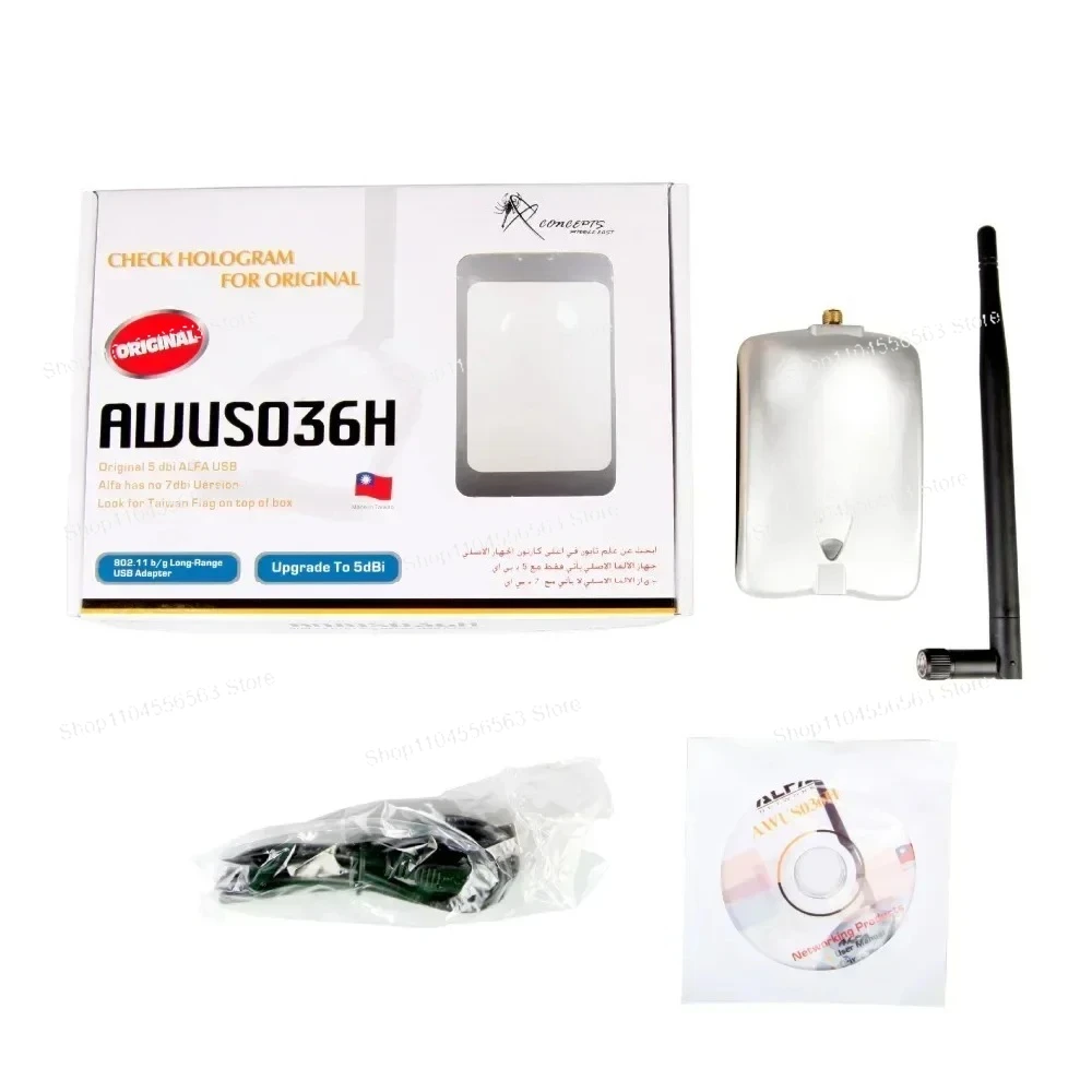 محول RTL8187 AWUS036H USB اللاسلكي لـ Kali Linux، بطاقة شبكة اختبار الاختراق بدون محرك مع هوائي خارجي، شاشة