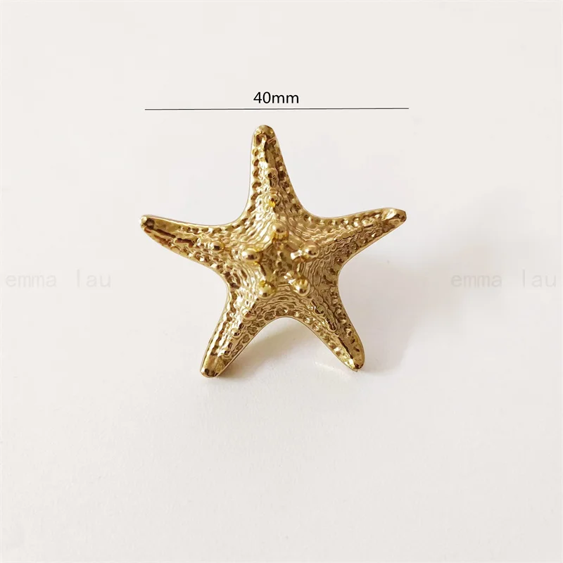 Starfish Brass Handles Golden Pure Copper Cabinet Door Knob Single Hole Drawer Lattice Handle Hardware Furniture Door Pulls