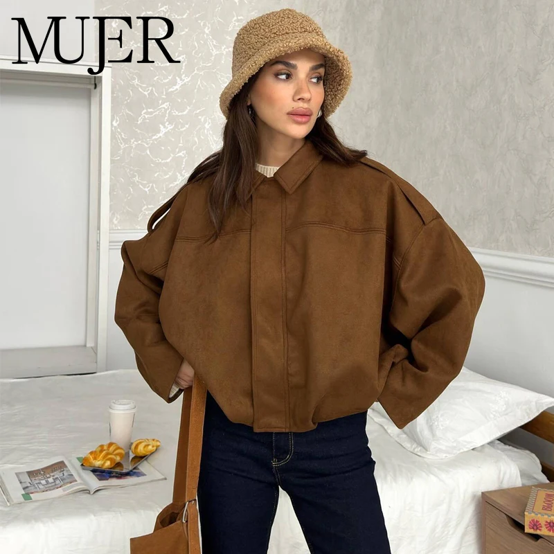 

MUJER Faux Suede Bomber Jackets Woman Padded Varsity Jackets for Women Outerwears Oversized Jacket Women Zipper Women's Coats