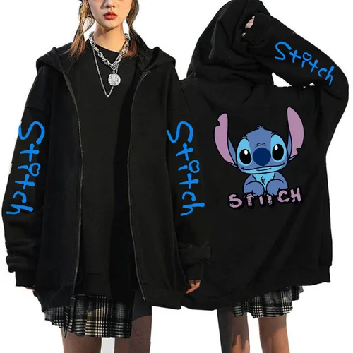Imagen 2 del producto Disney-Sudadera con capucha Y2k de gran tamaño para mujer, disfraz de Lilo & Stitch, ropa de invierno, chaqueta cálida de manga larga, Tops de calle con cremallera
