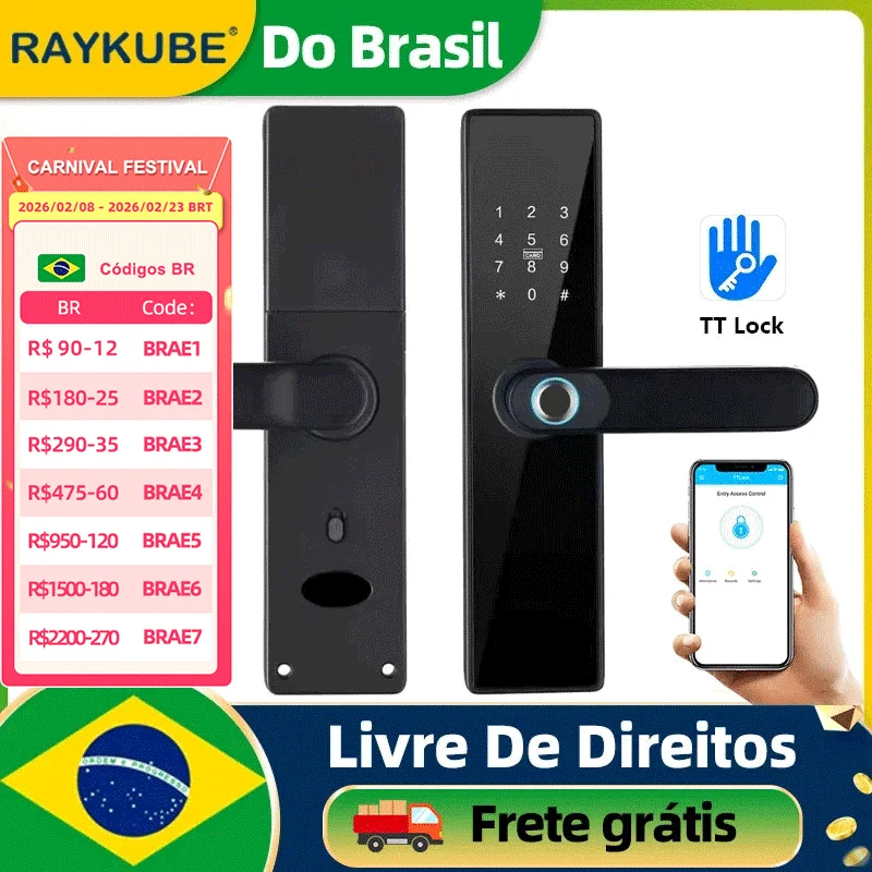 Do brasil raykube h4 tt lock bluetooth fechadura eletrônica fechadura da porta impressão digital fechadura da porta app/cartão ic/senha/desbloqueio chave