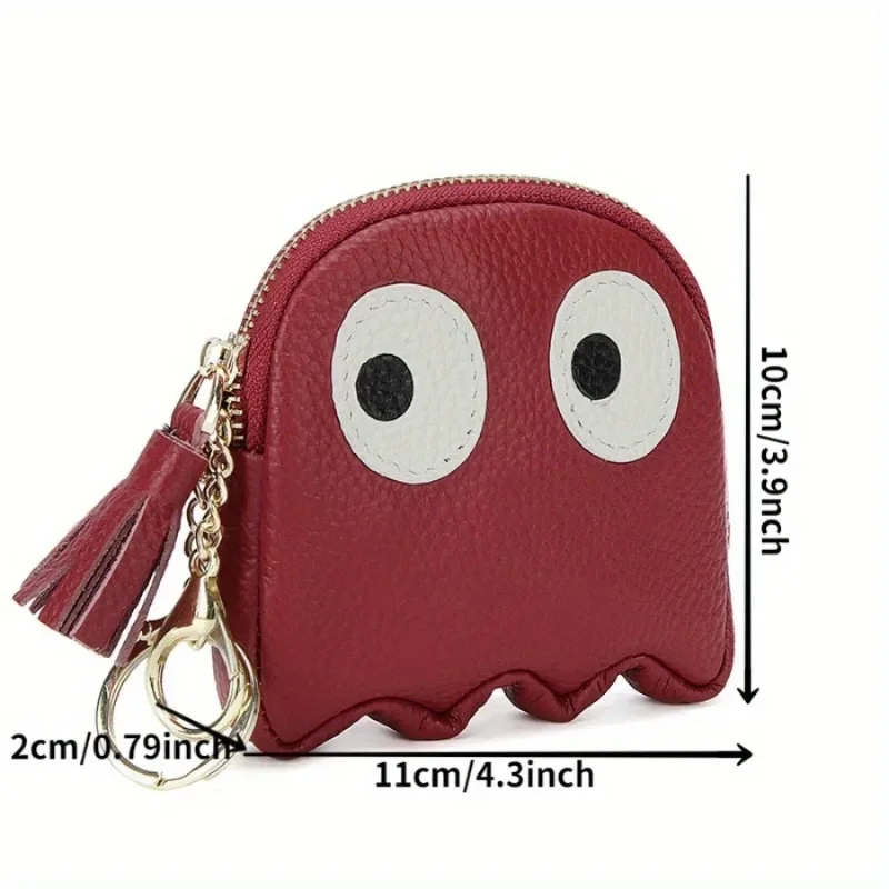 1PC Cute Cartoon Head Layer Cowhide Coin Purse Clutch Mini Creative Zipper Coin Purse Keychain Ladies Coin Purse
