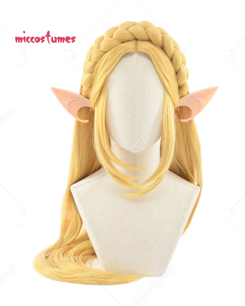 Princess Golden Braid Wigs Long Heat Resistant Synthetic Hair Cosplay Wigs +Elf Ears