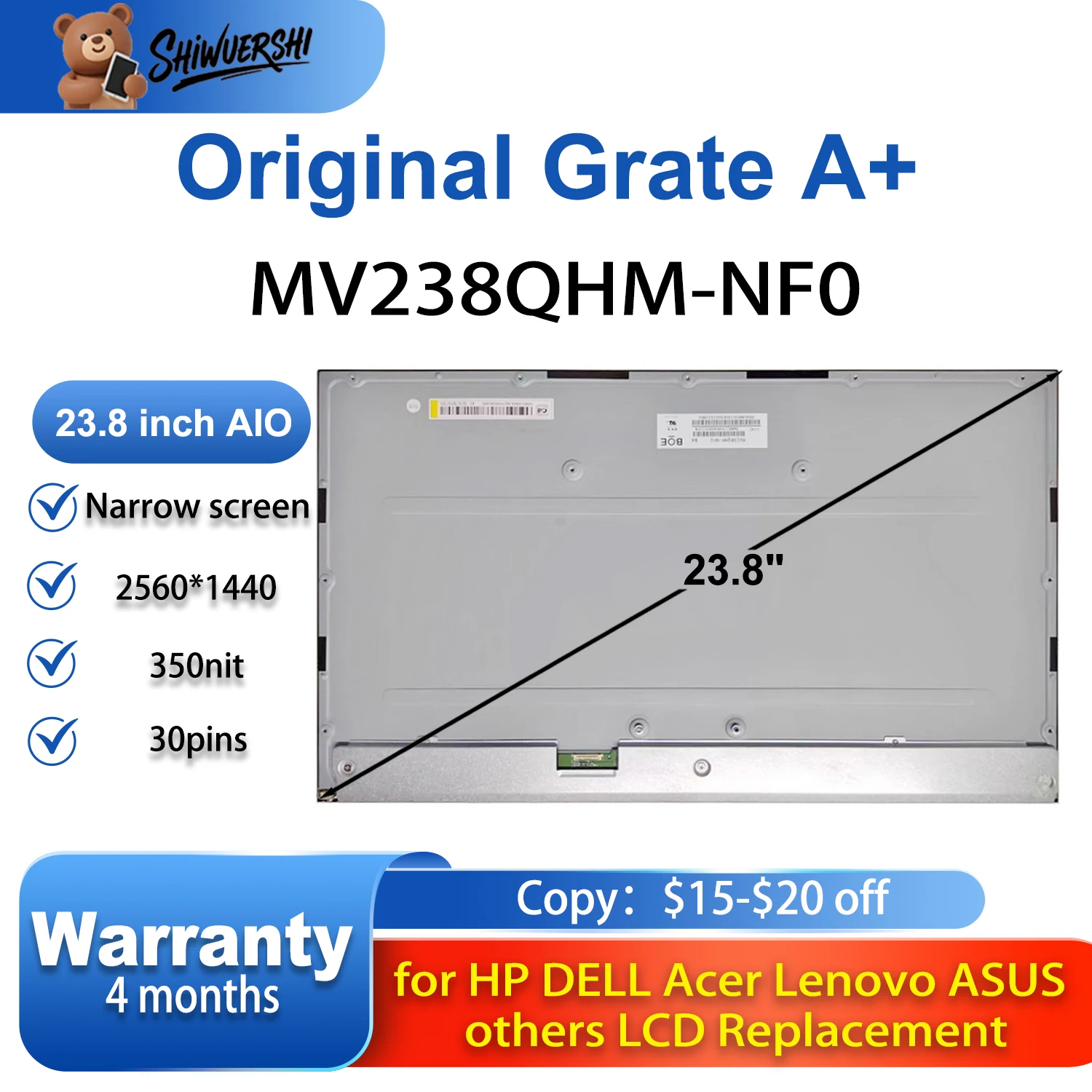 

Оригинальный сенсорный экран 23,8 дюйма MV238QHM NF0 ЖК-дисплей в сборе для ASUS Lenovo Dell A