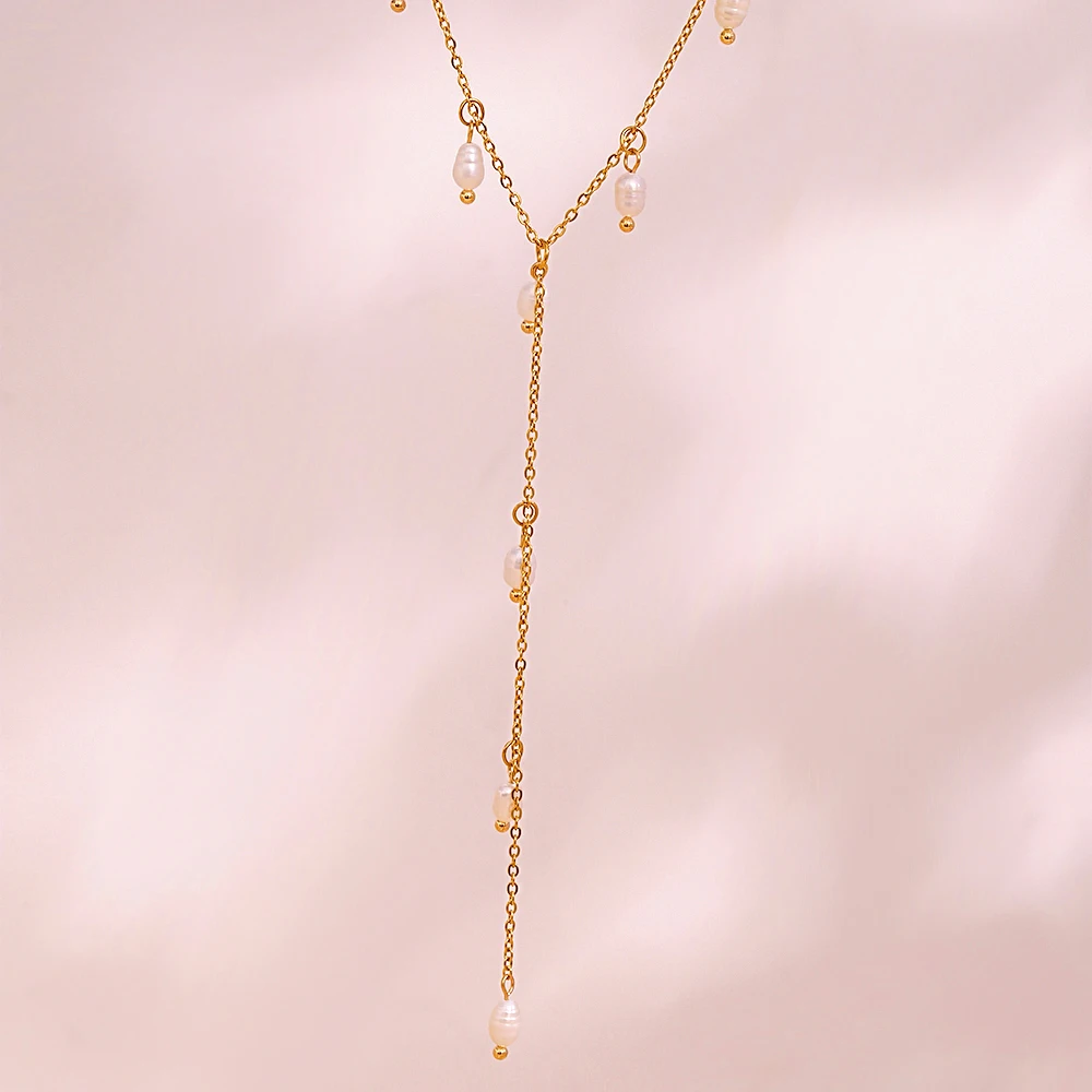 E. b. Belle Süßwasser perle Quaste y-förmige Schlüsselbein Halsketten Luxus Edelstahl Schmuck am Hals Accessoires für Frauen – Detail 4