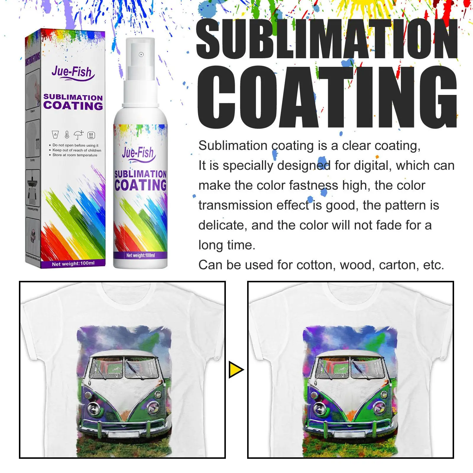 Sublimation Coating Spray 3.38oz Sublimation Fluid Spray for Cotton T Shirts Polyester All Fabrics including Canvas Carton