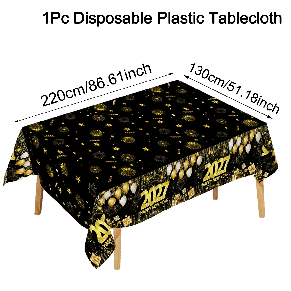 New Year Decoration for Home 2027 1pc Happy New Year Tablecloth Sparkling Disposable Plastic Table Cover New Year Party Supplies