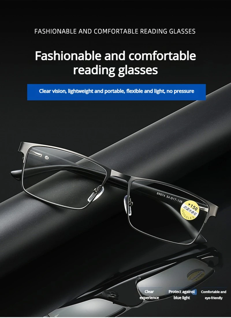 Vintage Metall Quadratische Lesebrille Männer Klassische Presbyopie Brille Männliche Business Anti-blau Licht Brillen – Detail 3