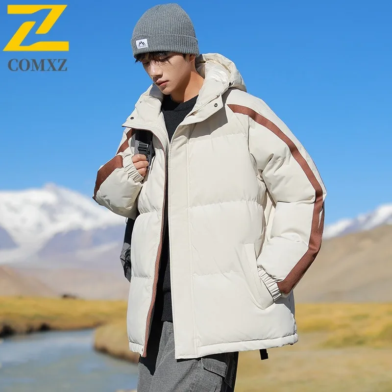 COMXZ 남성 퀼팅 재킷 카고 트렌디 루즈 따뜻한 스트리트 스키 파카 코트 자전거용 방한 고품질 겨울 재킷