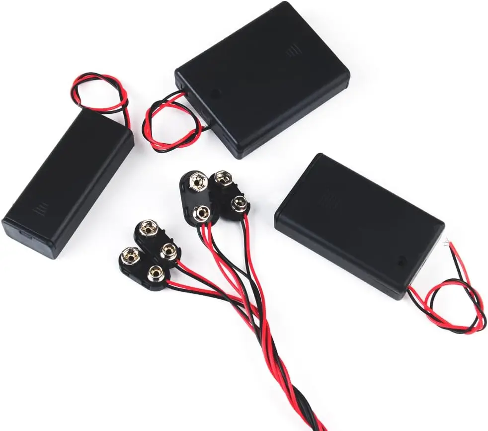 11PCS Assorted AAA Battery Holder Kit with On/Off Switch: 2x2S,2x3S,2x4S (3V to 6V) +5X 9V I-Type Snap Connector with 15cm Leads