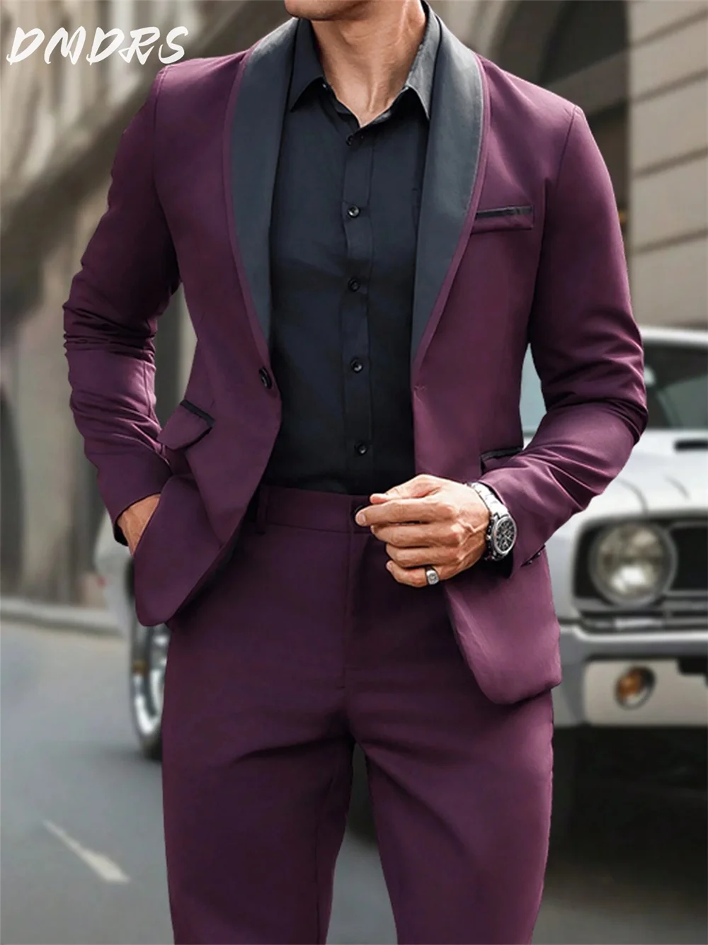 

Elegant Burgundy Men's Prom Suits For Party Suits Formal Solid Single Button Suit For Groomsmen Suits Negotiation Customized