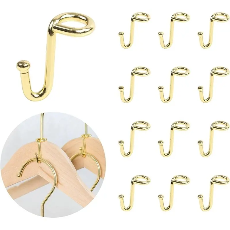 A02F-Clothes Hanger Connector Hooks,50 Pack, Sturdy Mini Gold Metal Cascading Extender Clips For Velvet Hangers