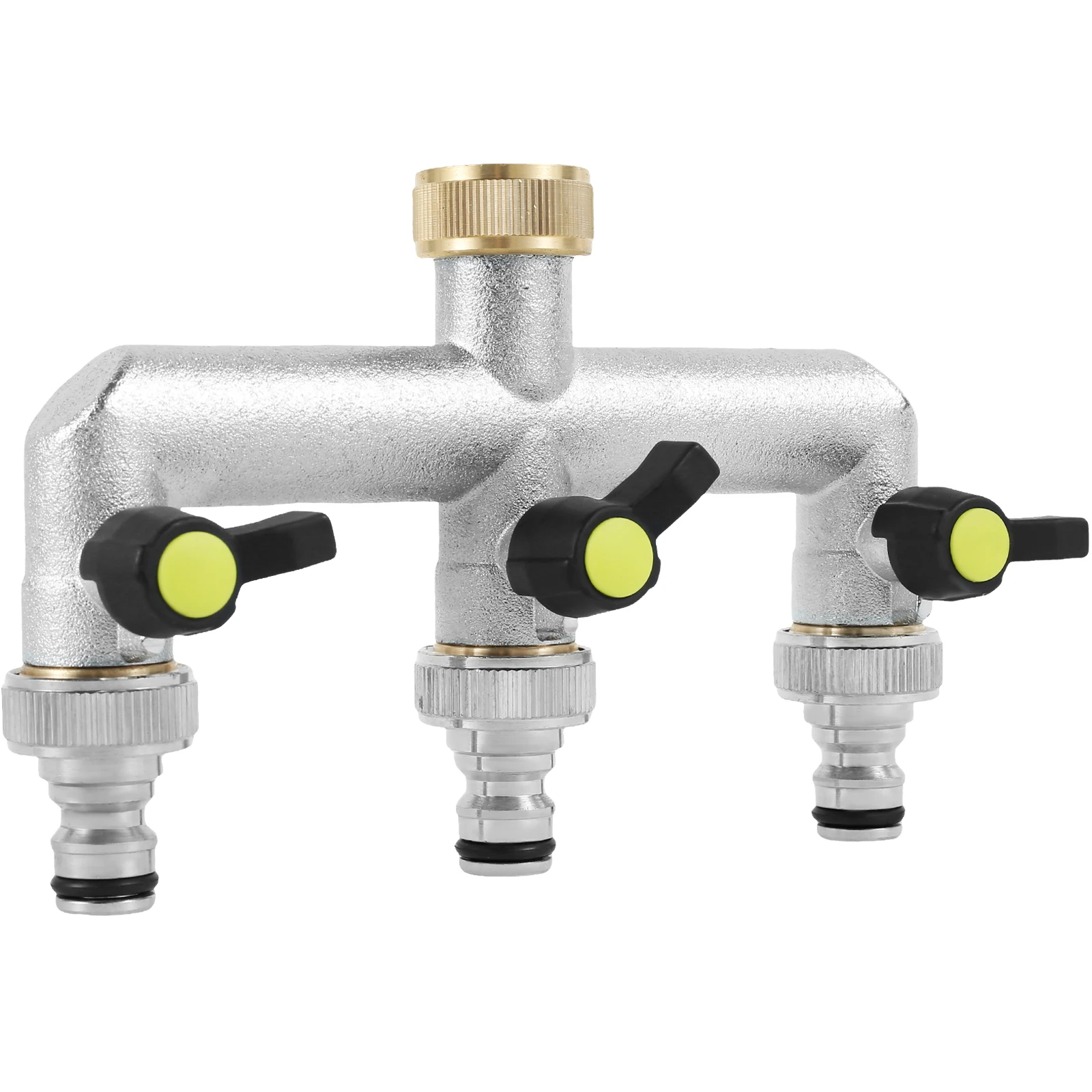 

3 Way Hose Splitter 3/4-Inch Zinc Alloy Garden Faucet Individual On/Off Valve Outdoor Watering Connector Distributor