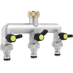 3 Way Hose Splitter 3/4-Inch Zinc Alloy Garden Faucet Individual On/Off Valve Outdoor Watering Connector Distributor