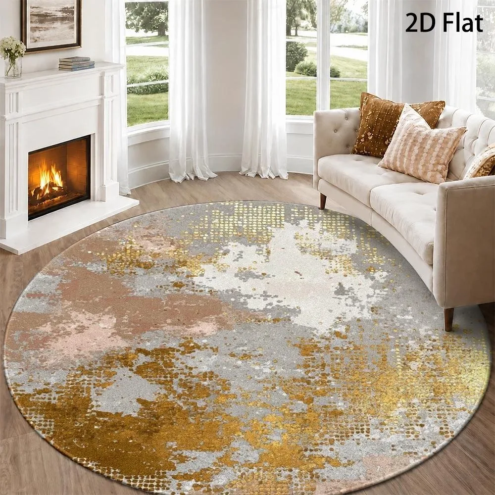 Teal Green Brown  Watercolor Round Carpet Vintage Mottled Blended Splash Textured Print Circular Floor Rug for Living Room