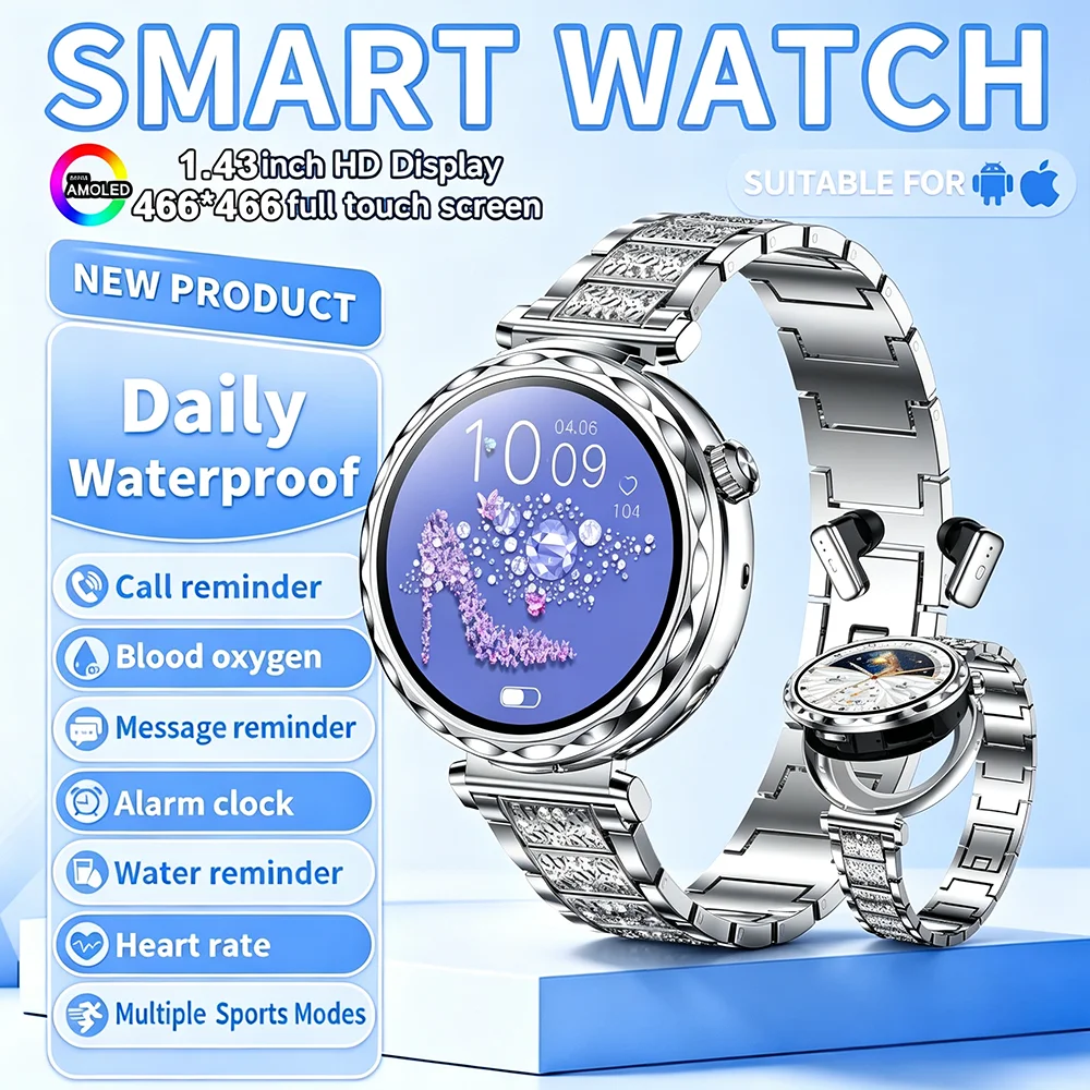 Music Smartwatch With Built-in Headphones Heart Rate Health Monitor 1.43-inch AMOLED HD Screen Men's Watch Women Sports Modes