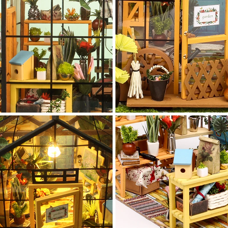 Creative 3D Kathy's Garden Assembled Building Kits Model with Lights Wooden Puzzles Desktop Decoration Toys Gifts for Kids Girls