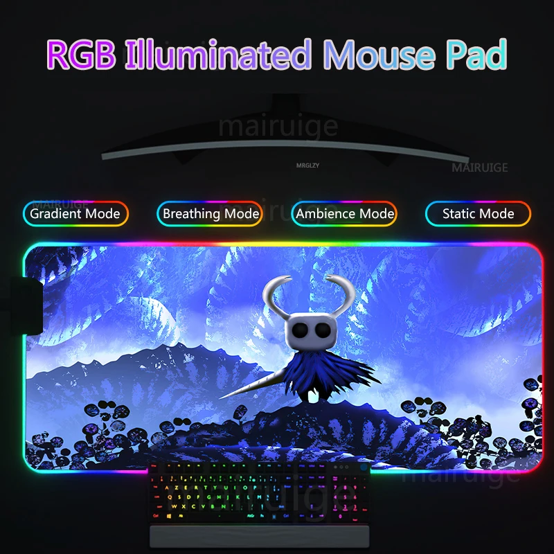 Hollow RGB Led Backlight Mouse Pad Cute Knight Gaming Accessories Carpets XXL Mechanical Keyboard Desk Mat Large Mause Pad Gamer