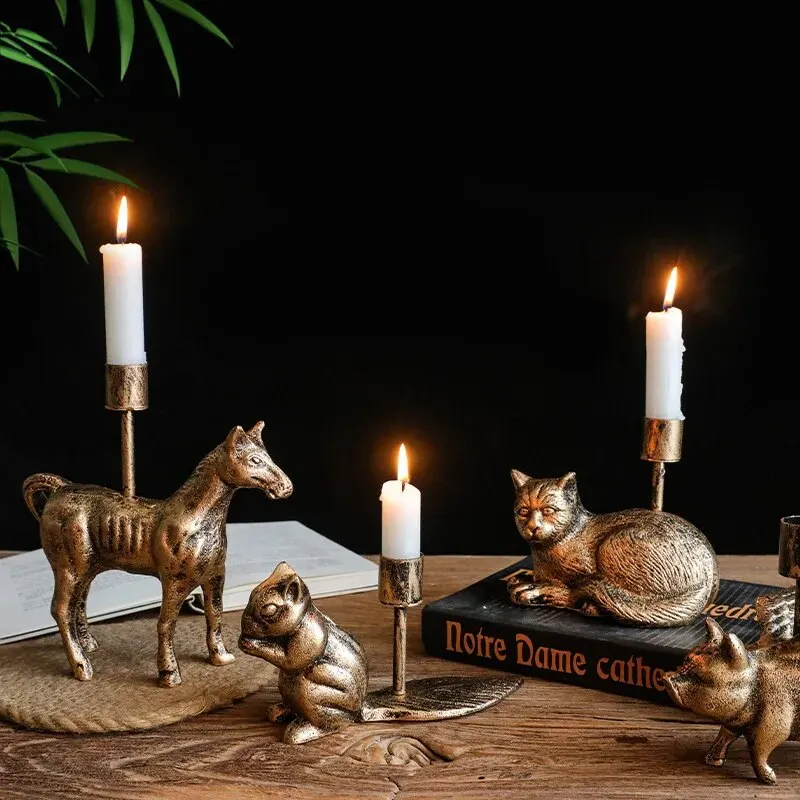 Nordic Vintage Romantic Animal Candlestick Ornaments Living Room Bedroom Entrance Wedding Centerpieces for Tables