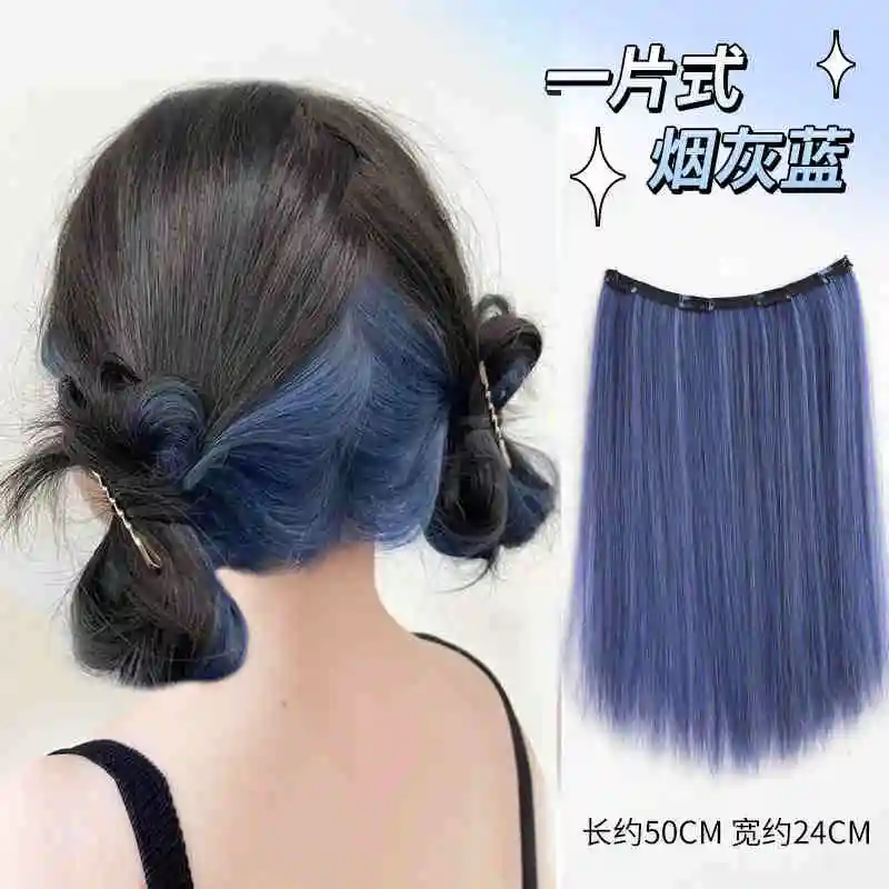 Postizo Sintético de Una Pieza en Forma de V 4 Clips Extensiones de Cabello Lacio Largo Color 50CM Cabello Falso Natural 6
