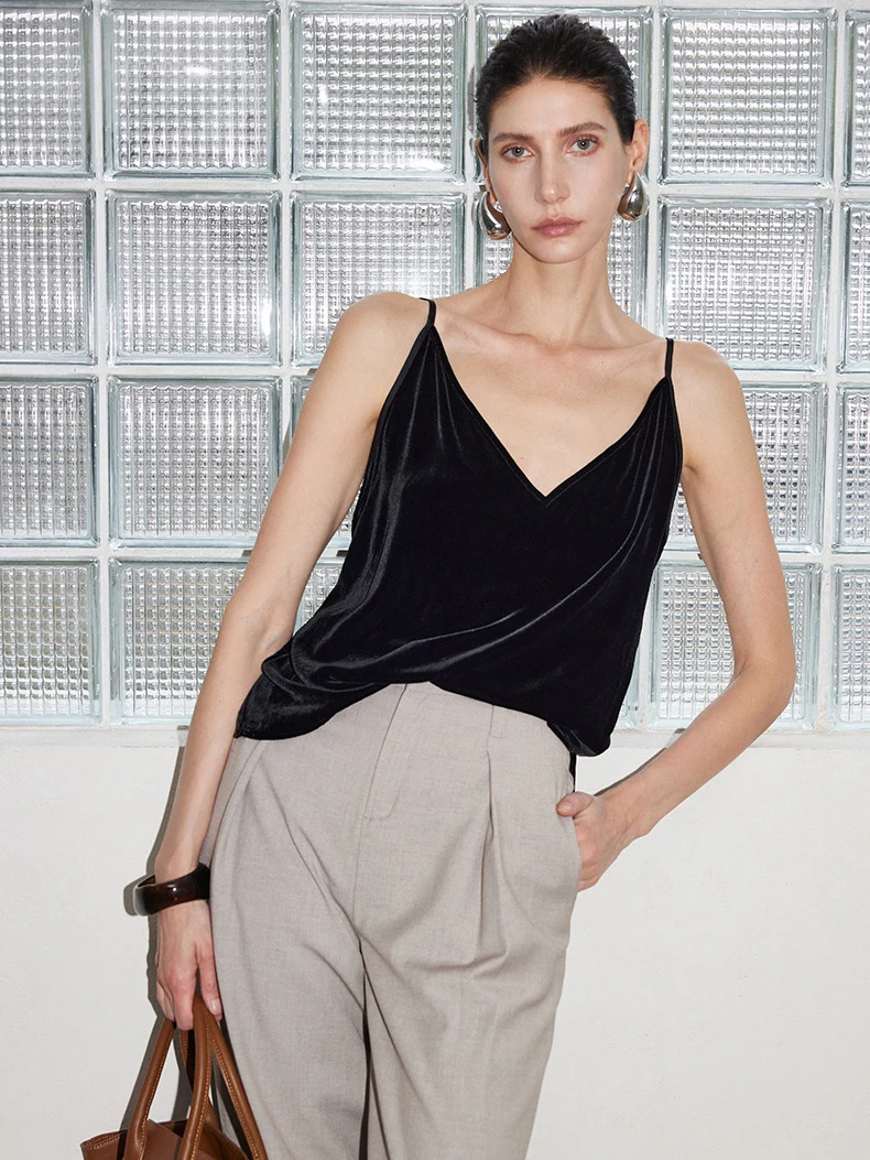 SuyaDream. Women Velvte Camis, 100%Real Silk, V neck, Sleeveless