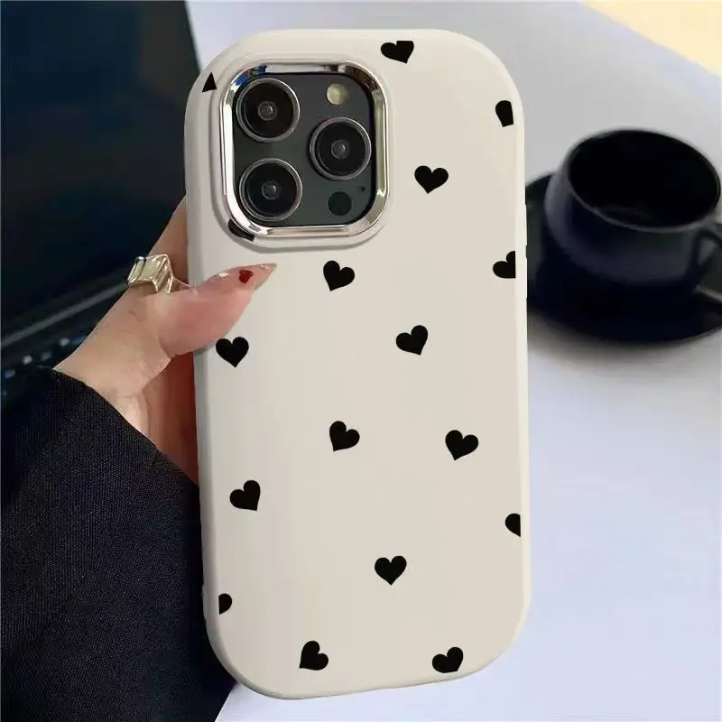 

Black heart-shaped phone case suitable for iPhone 16 15 14 13 12 11 Pro/Max/Plus, shockproof back cover, anti fingerprint