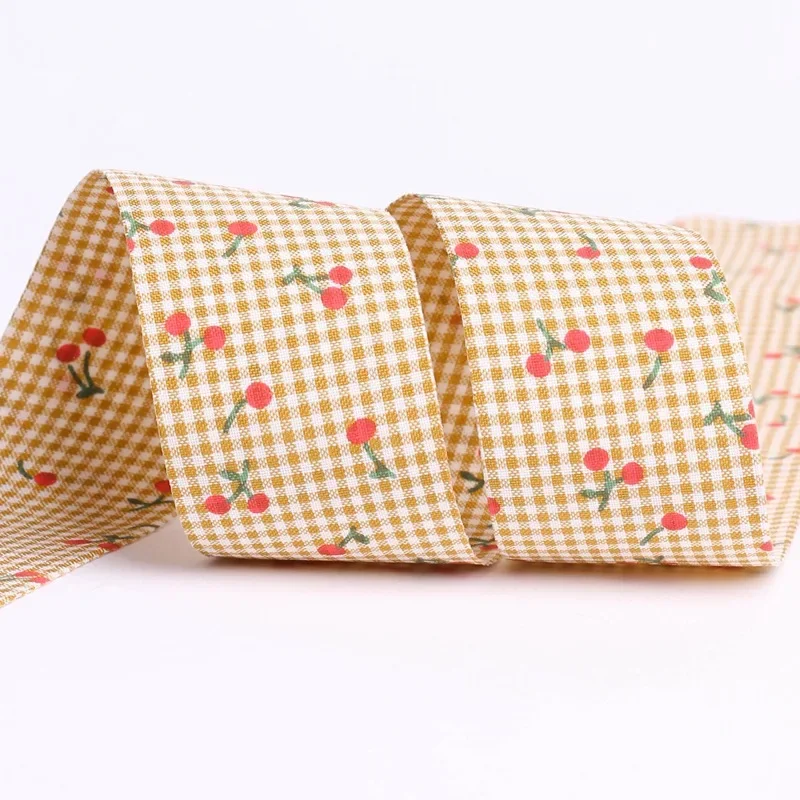 Kewgarden 25mm 38mm Plaid Cherry Ribbon DIY Children\'s Bows Hair Accessories Gift Flower Hat Decoration Handmade Tape 10 Yards