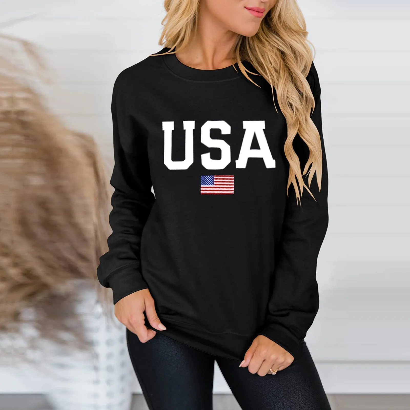 Letter USA Sweatshirt Women Fashion Long Sleeve Hoodies Chic Pullovers Tops Harajuku Jumper Casual Loose Sweatshirts Moletom