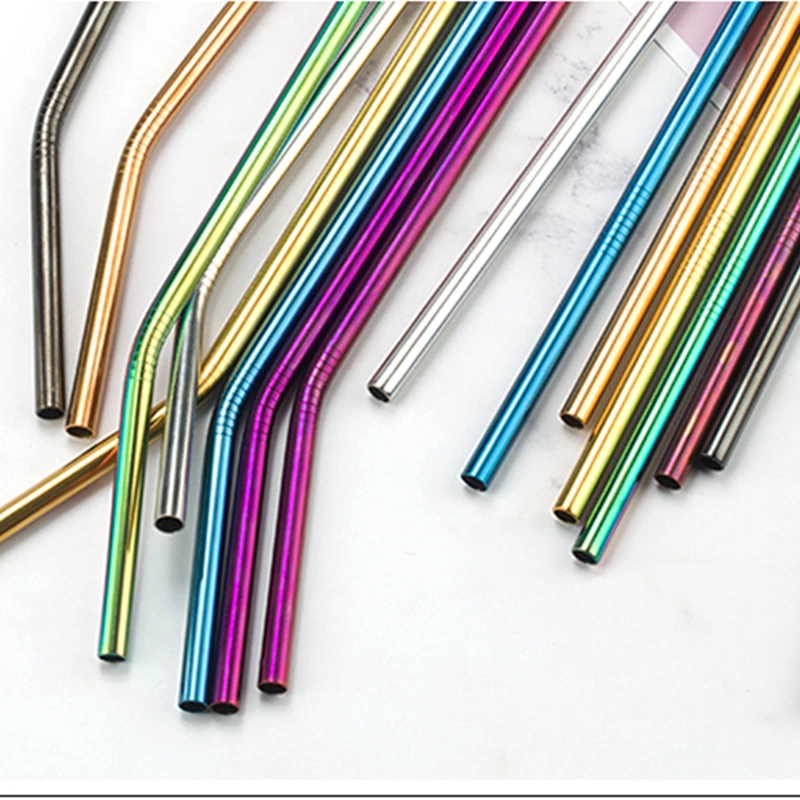 FAIS DU Reusable Drinking Straw 304 Stainless Steel Straws Set with Brush Metal Straw Colorful Straight Bent Bar Party Accessory