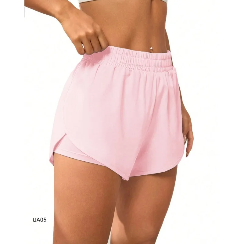 Women Elastic Sports Shorts, Shorts With Pockets Fake Two-Piece Yoga Leggings Running And Training