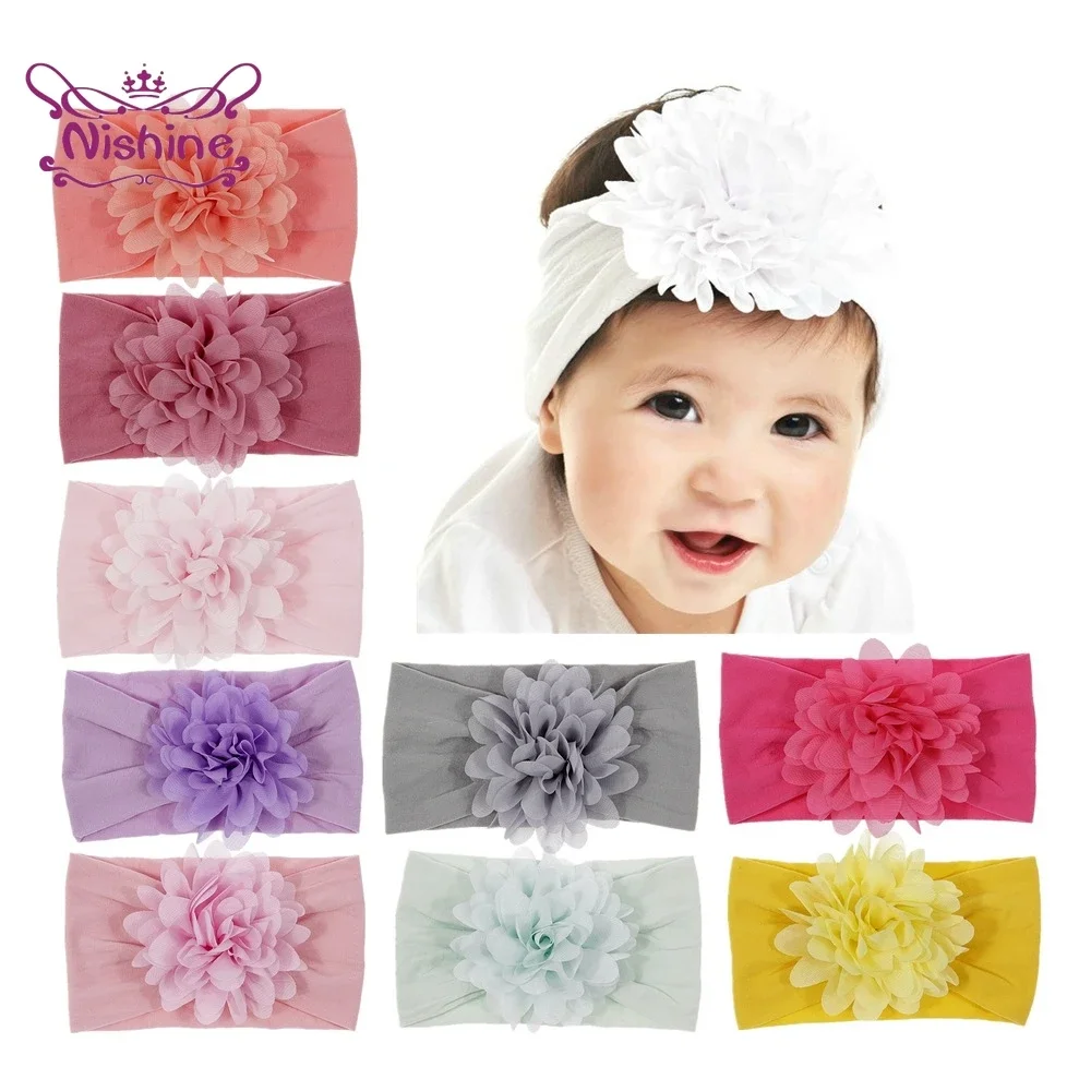 

Nishine 1PCS 4" Chiffon Flower Baby Girls Headband Nylon Newborn Toddler Infant Headwear Photography Props Gifts Accessories