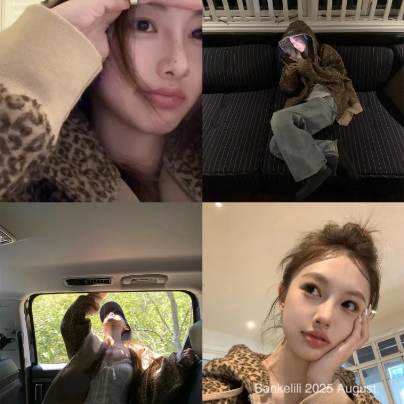 سترة بغطاء للرأس بطبعة الفهد الرجعية بأكمام طويلة للنساء بتصميم فضفاض